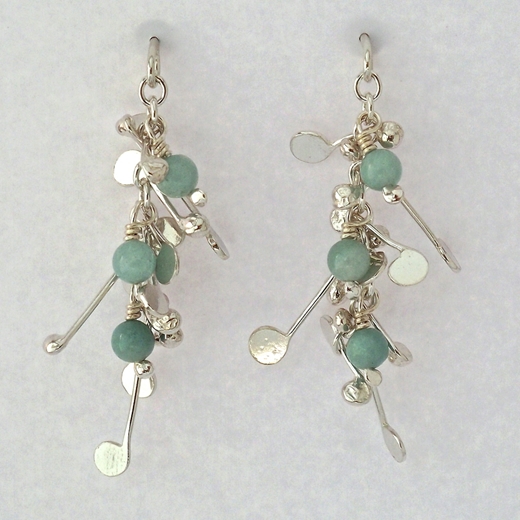 Blossom wire stud earrings with amazonite, polished by Fiona DeMarco