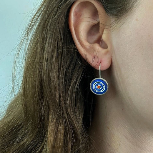 Coloured Circle Hanging Earrings - Blue