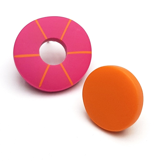 Colourful resin mismatch studs - pink and orange