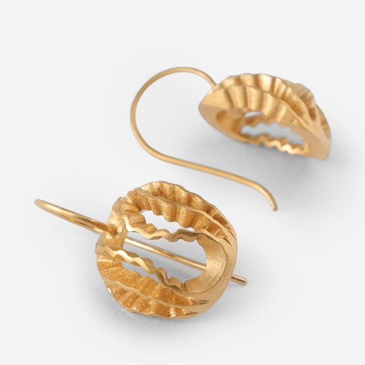 Dainty Strata earrings- Gold-plated silver, side view by Clara Breen