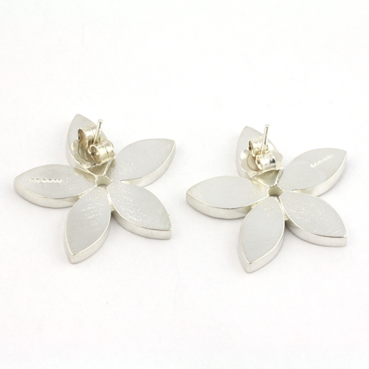 silver flower stud earrings-back view