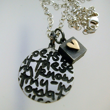 Round Writing Pendant with square & heart