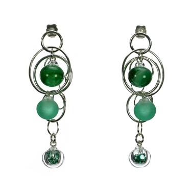Emerald-green-lampworked-glass-triple-bubble-sterling-silver-earrings-by-Charlotte-Verity