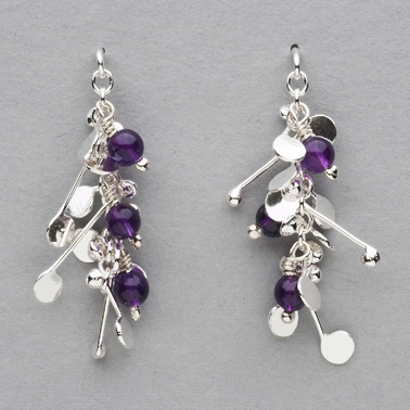 Blossom wire stud earrings with amethyst, polished