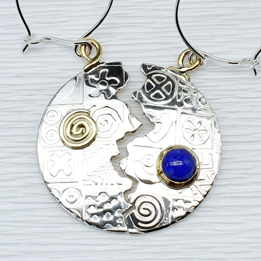 Halved round earrings, lapis