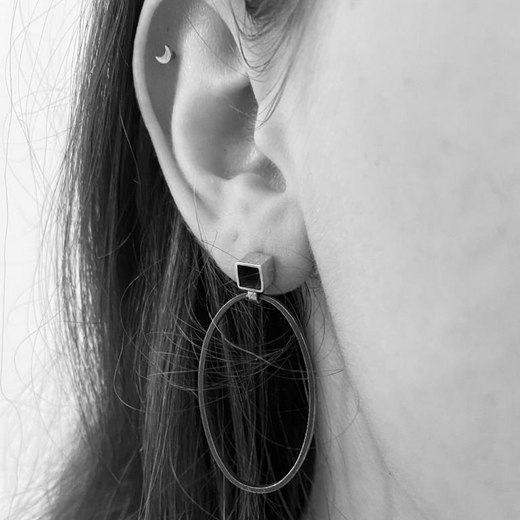 Box Hanging Earrings with Hoop