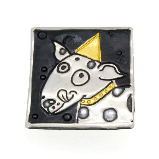 Keum boo dog brooch, dog with hat, 3