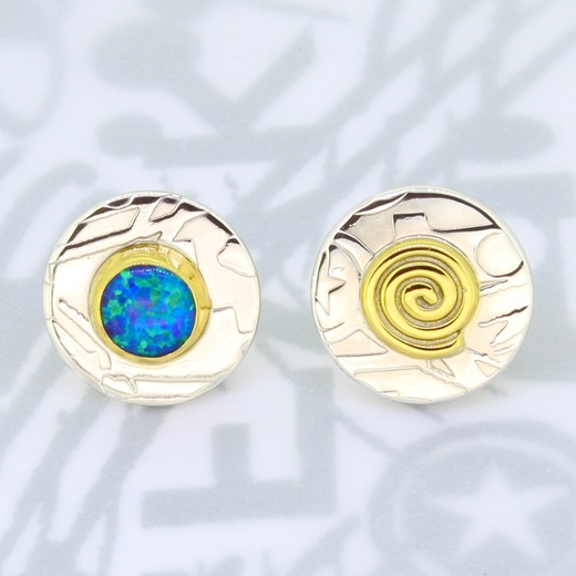 Swirl ear studs, blue opal, 1