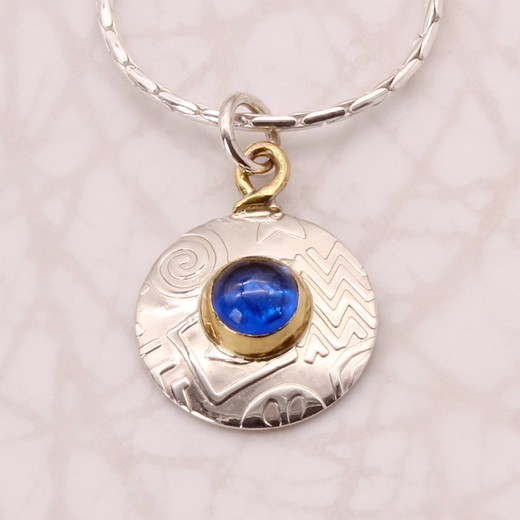 Round pendant, small, blue spinel, 8