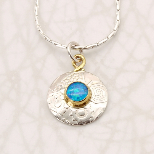 Round pendant, small, blue opal, 9