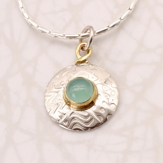Round pendant, small, aqua chalcedony, 6
