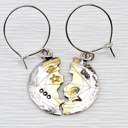 Krum boo halved scribed earrings, small, 2