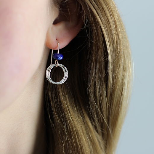 Lapis Lazuli Double Hoop Cluster Earrings worn