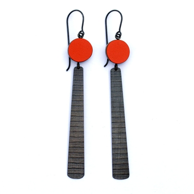 Red circle and long stripe earrings