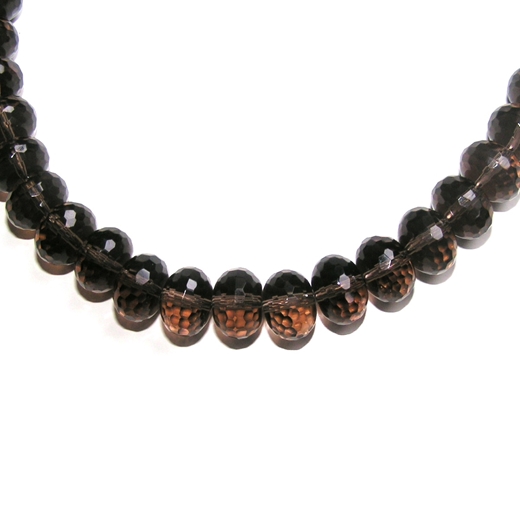 Smokey Quartz Faceted Rondelle Necklace - gemstone bead detail.