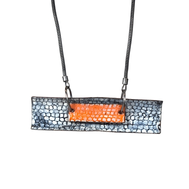 Two Piece Curved Rectangle Necklace - Blue and Tangerine