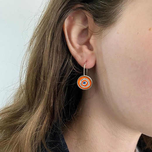 Coloured Circle Hanging Earrings - Orange