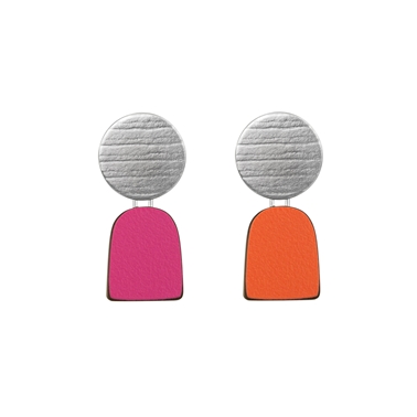 Reversible pink and orange earrings in silver