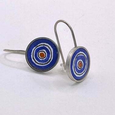 Coloured Circle Hanging Earrings - Blue