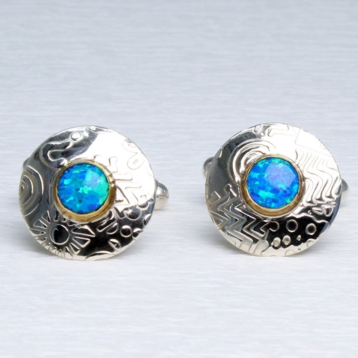 Round cufflinks, blue opal 6