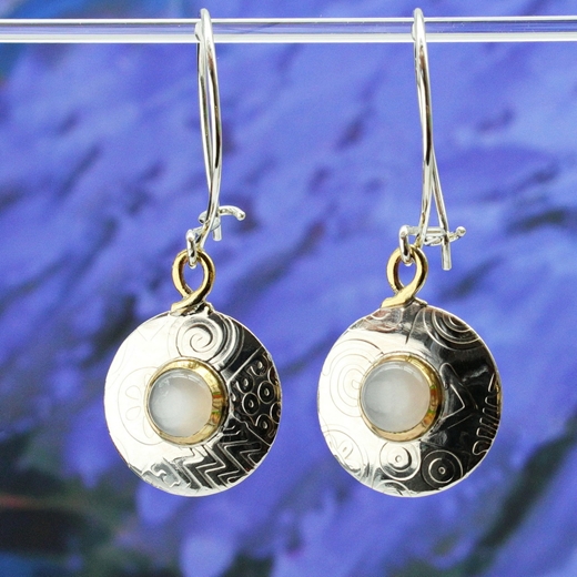 round earrings, small, white moonstone, 11