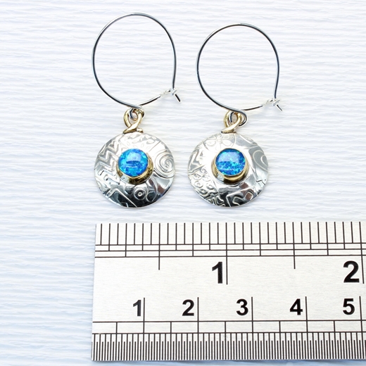 round earrings, blue opal, 3