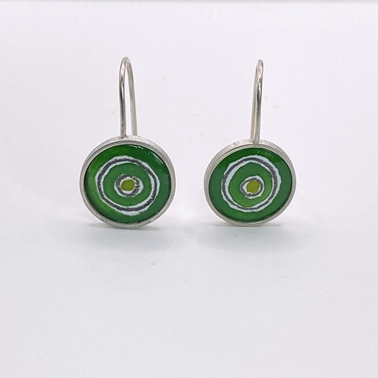 Coloured Circle Hanging Earrings - Green