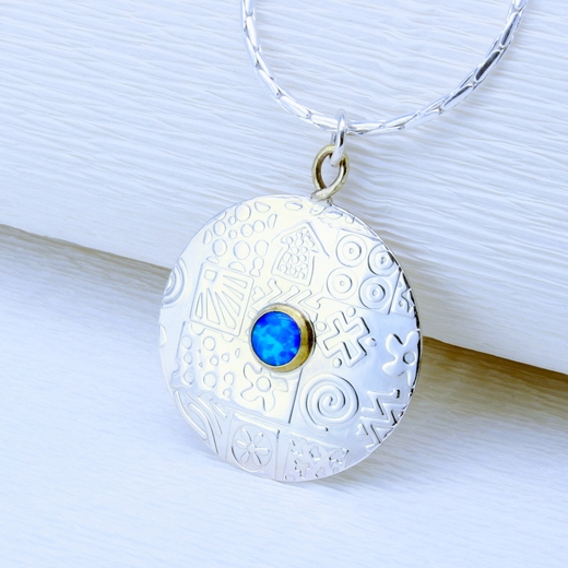 Round pendant, large, blue opal 4