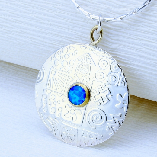 Round pendant large, blue opal 3