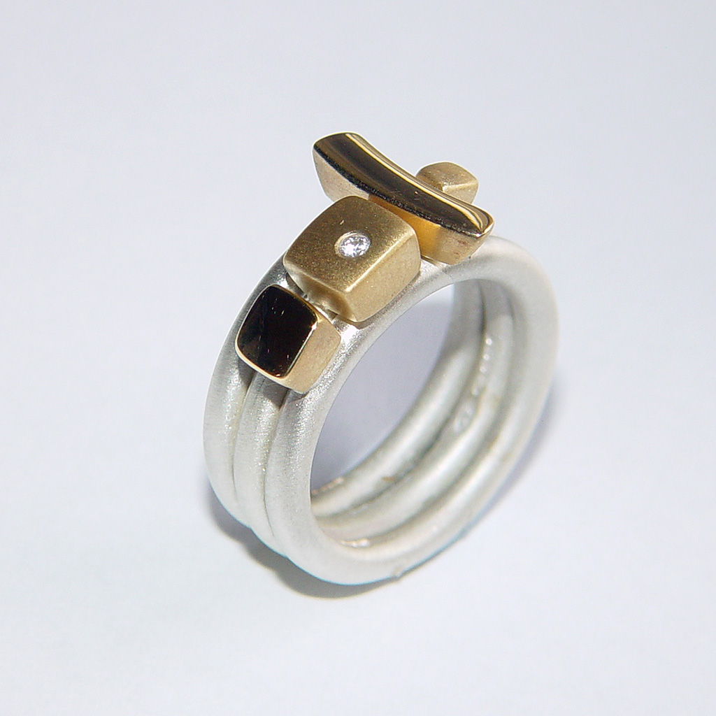 Silver ring set with diamond & 18ct gold | Contemporary Rings by ...