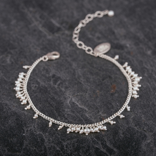 Scattered Row Bracelet, Silver and Pearl 2