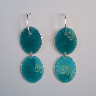 Two Sea green shiny ovals earrings