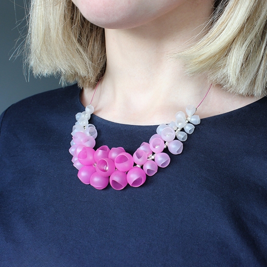 Pink half cluster necklace - worn
