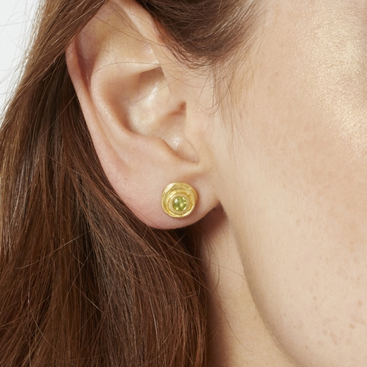 Round gold plated peridot earrings