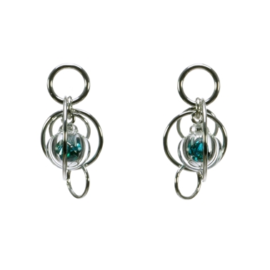 Teal-CZ-lampworked-blown-glass-smaller-single-bubble-earrings-by-Charlotte-Verity