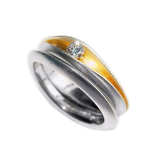 3mm silver shell band with diamond ring