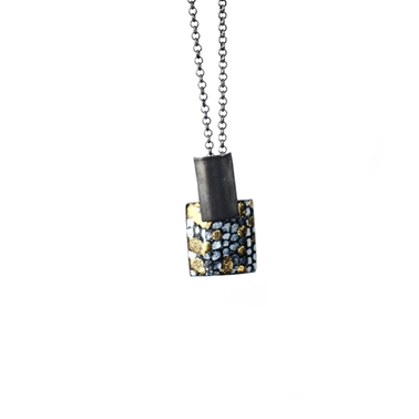 Rectangle and Square Drop Pendant - Oxidised Blue and Gold
